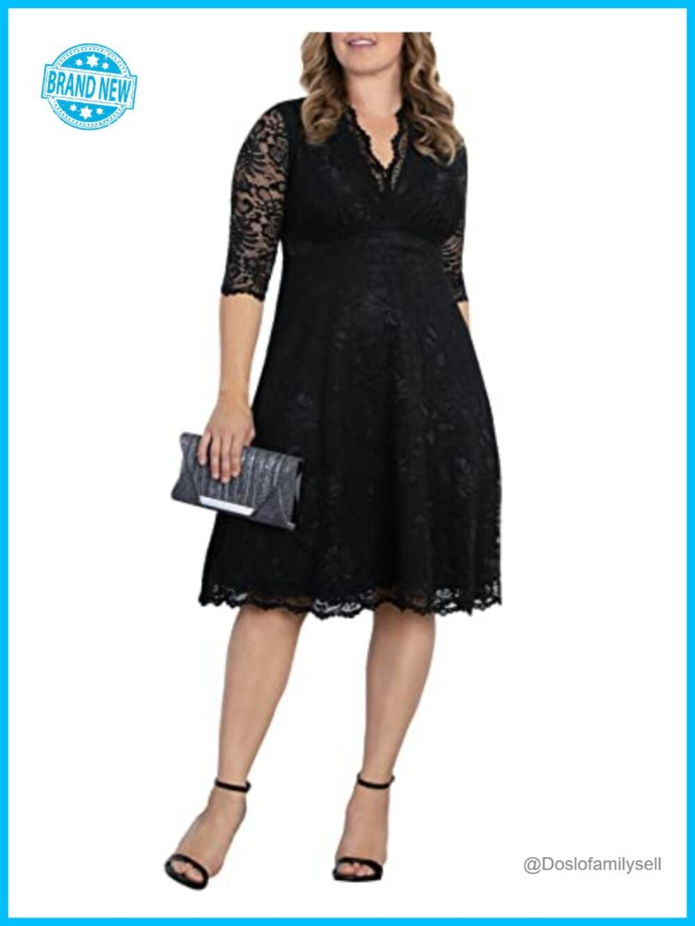 Plus Size Lace A-Line Midi Cocktail Dress Special Occasion